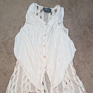 Klasse Crochet Duster Cardigan Womens Small Bohemian Open Knit Vest Festival Boh